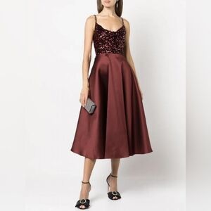 NWT Size 0 Sachin & Babi Emile Bordeaux Sequin Embellished Spaghetti Straps Midi